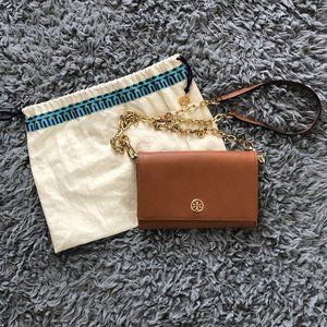 Tory Burch Emerson Crossbody Chain Clutch in Tan